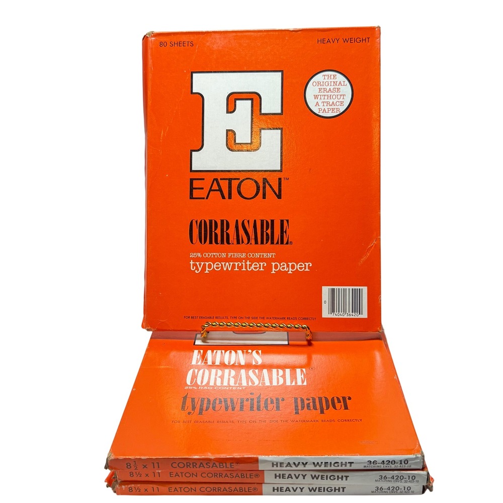 Vintage Eaton Corrasable Typewriter Paper Heavy Weight 8.5x11 320 Sheets 4 Boxes